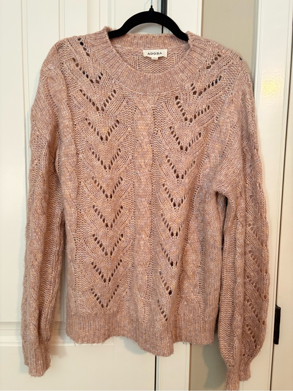 ADORA Blush Pink Patterned Cable Crewneck Sweater